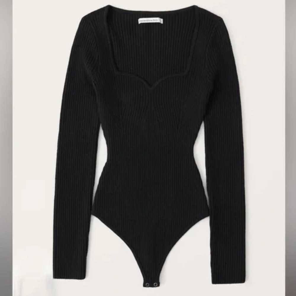 Abercrombie & Fitch Black Ribbed Long Sleeve Bodysuit